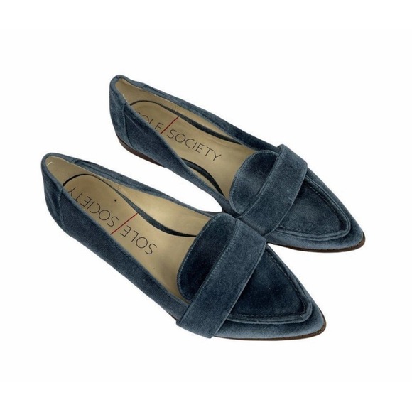 Sole Society Edie Blue Velvet Pointed Toe Loafers Flats Women Size 9M Slip On - Picture 1 of 14